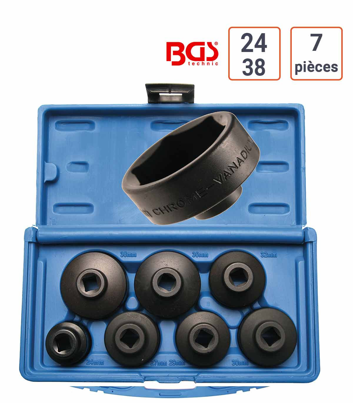 Coffret de 7 clés à filtres cloches de 24 à 38 mm