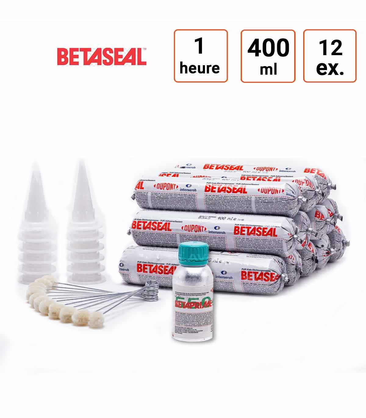 Carton de 12 colles à parebrise BETASEAL avec canules tampons et primaire
