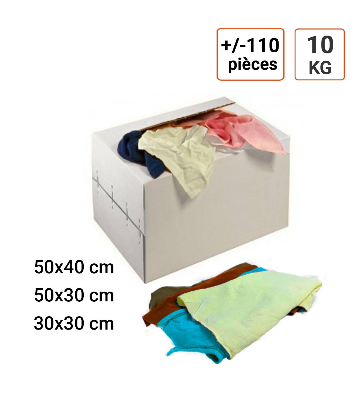 Carton de 10KG de chiffons mixtes recyclés très absorbants