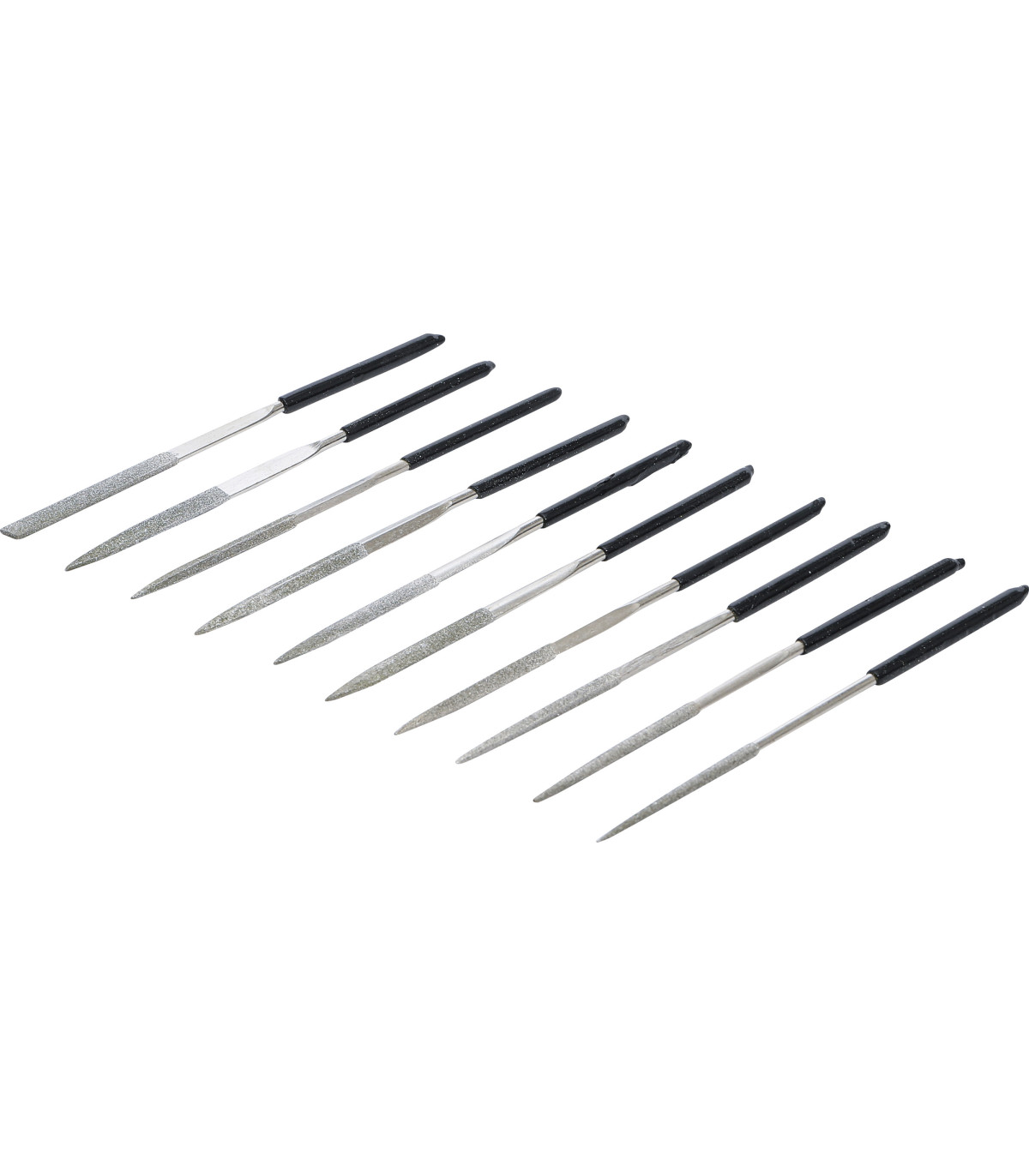 Jeu de 10 limes diamantées droites 140 x 3 mm