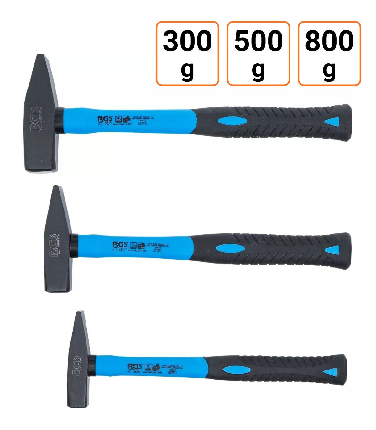 Lot de 3 marteaux de serrurier manche en fibres de verre de 300 à 800 g