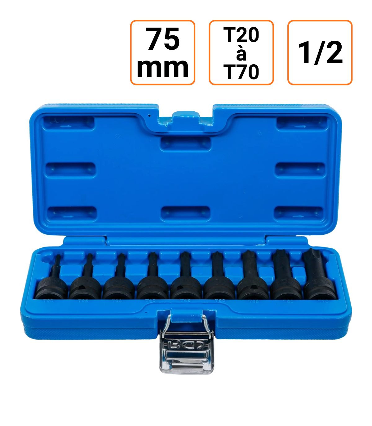 Jeu de 9 douilles à choc en 1/2 Torx de T20 à T70