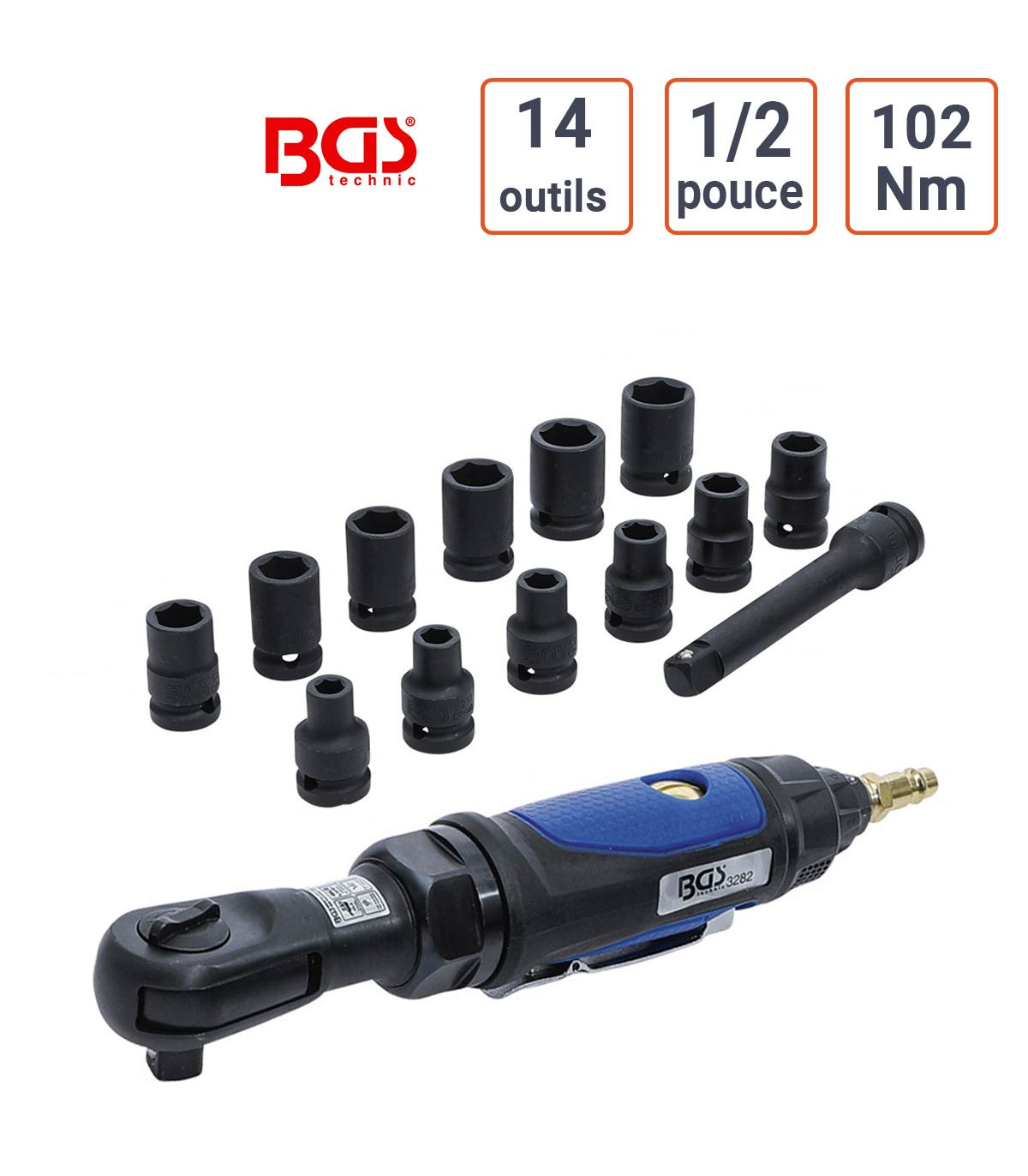 Coffret Cliquet pneumatique 1/2 pouce  102Nm 14 outils