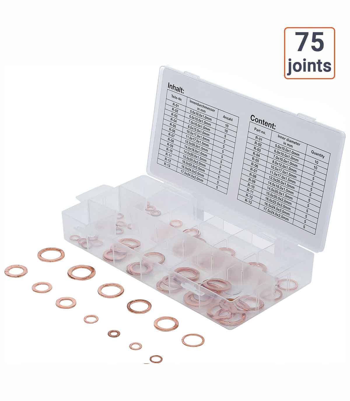 Coffret de 75 joints en cuivre pour vidange