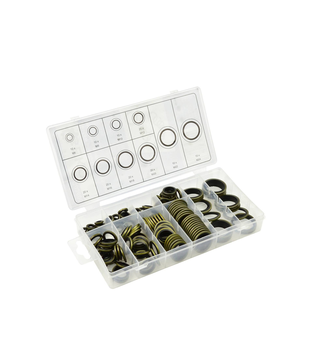 Coffret 150 bagues BS autocentrées en métal et caoutchouc M6 à M24