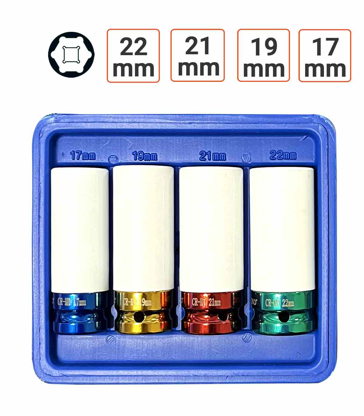Coffret douilles jantes alu 17, 19, 21, 22 mm