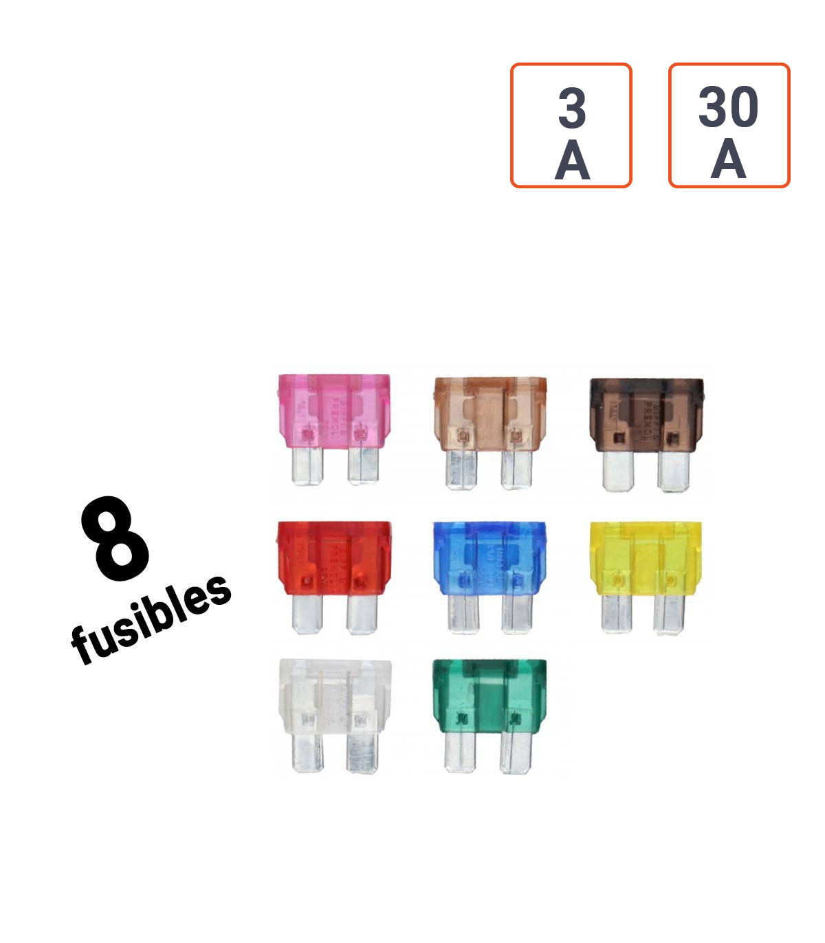 Pack de fusible voiture Standard de 3A à 30A - vendu par 8 ex.