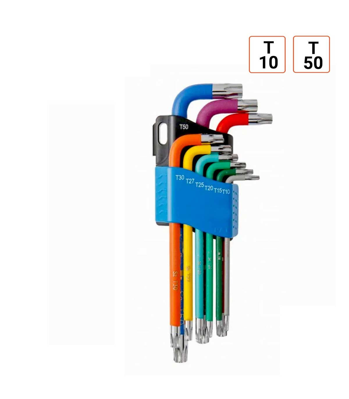 Jeu de 9 Clés Torx longues T10 à T50 en couleurs