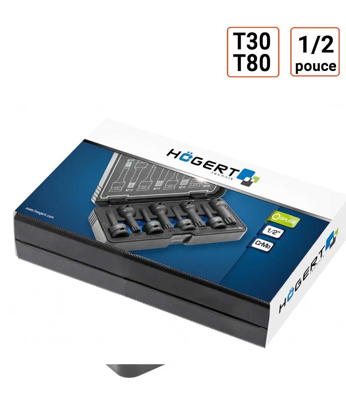 Coffret douilles à chocs Torx, 8 pièces, 1/2 pouce T30-T80