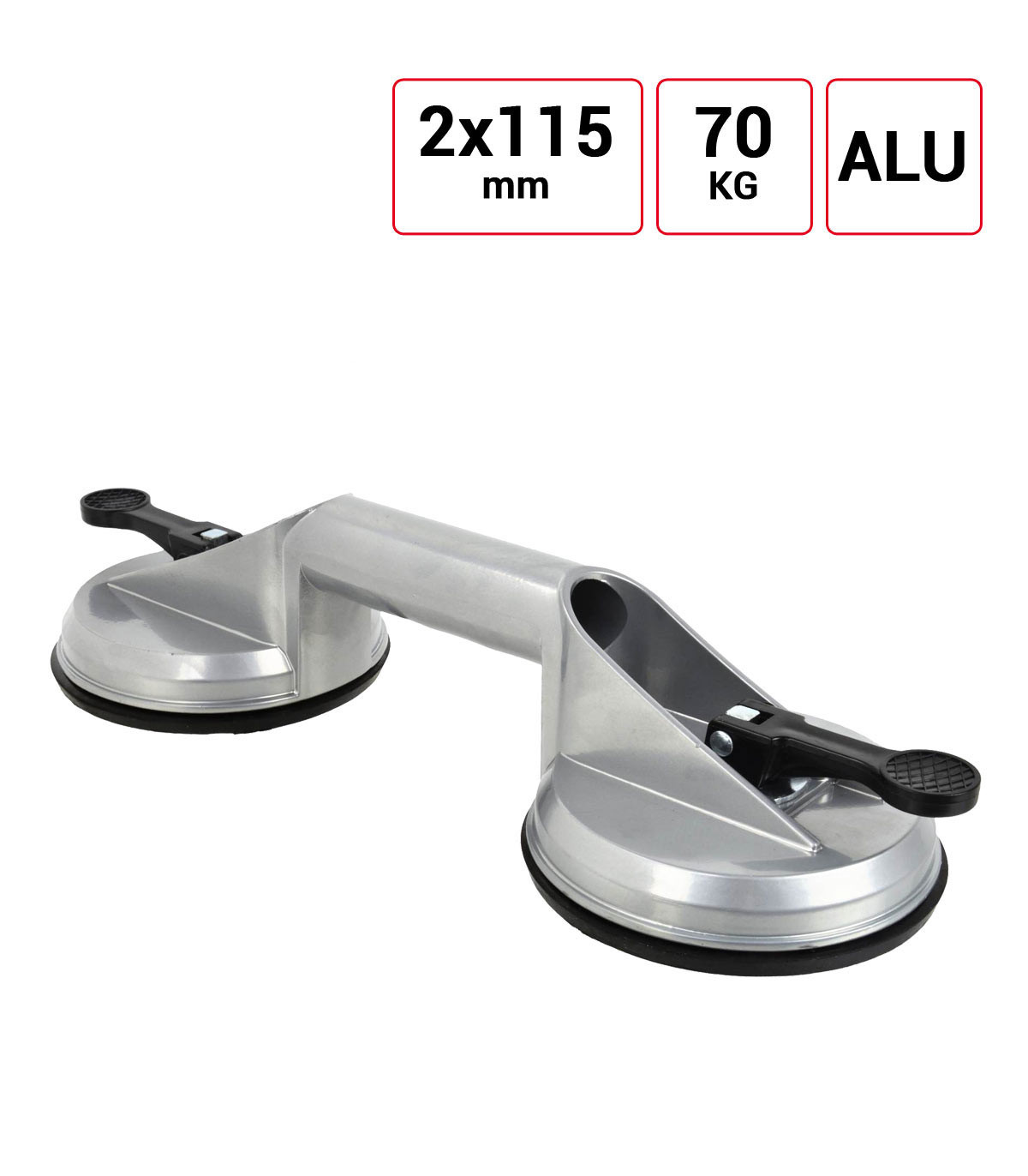 Double Ventouse Aluminium pour Pare-brise 2 x 115 mm pour 70 kg.