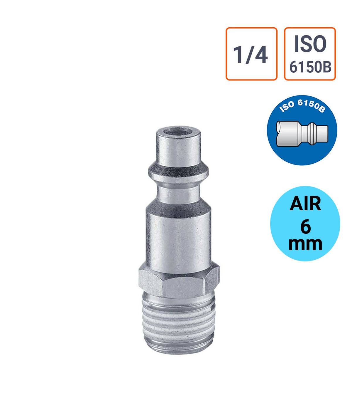 Embout de Gonflage 1/4 Male passage air 6 mm type ISO 6150B