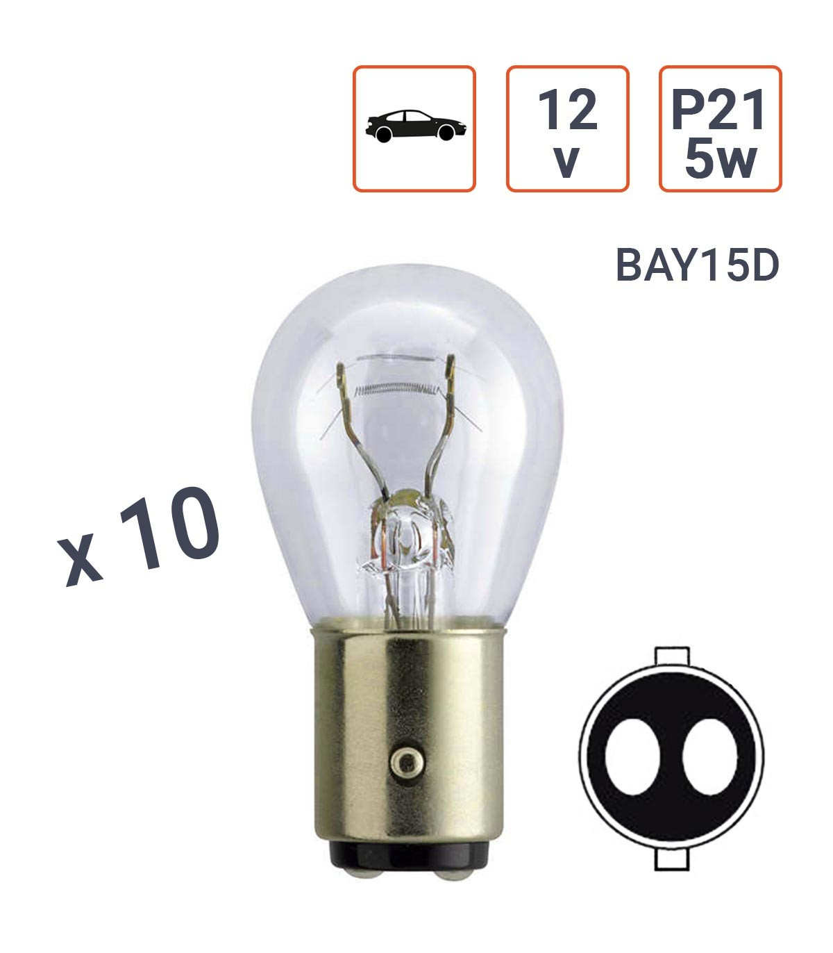 Ampoule Feux Stop 12V P21 5W Culot BAY15D - Boite de 10 ex.