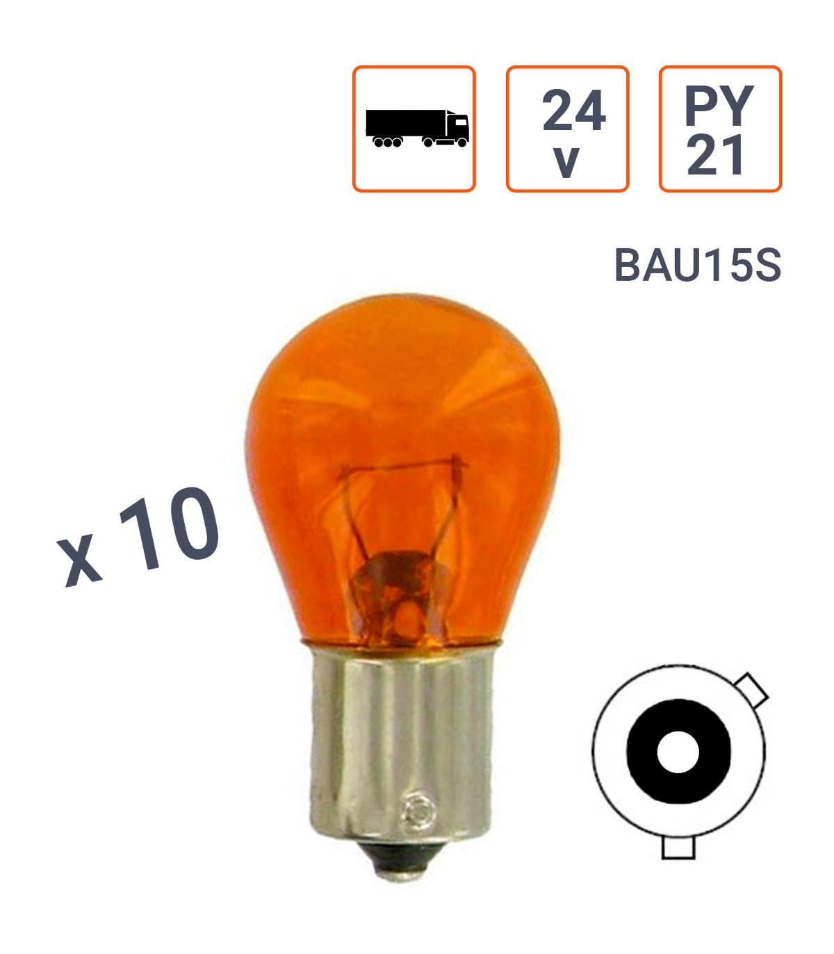 Ampoule Feux Stop 24V PY21W Culot BAU15S - Boite 10 ex.