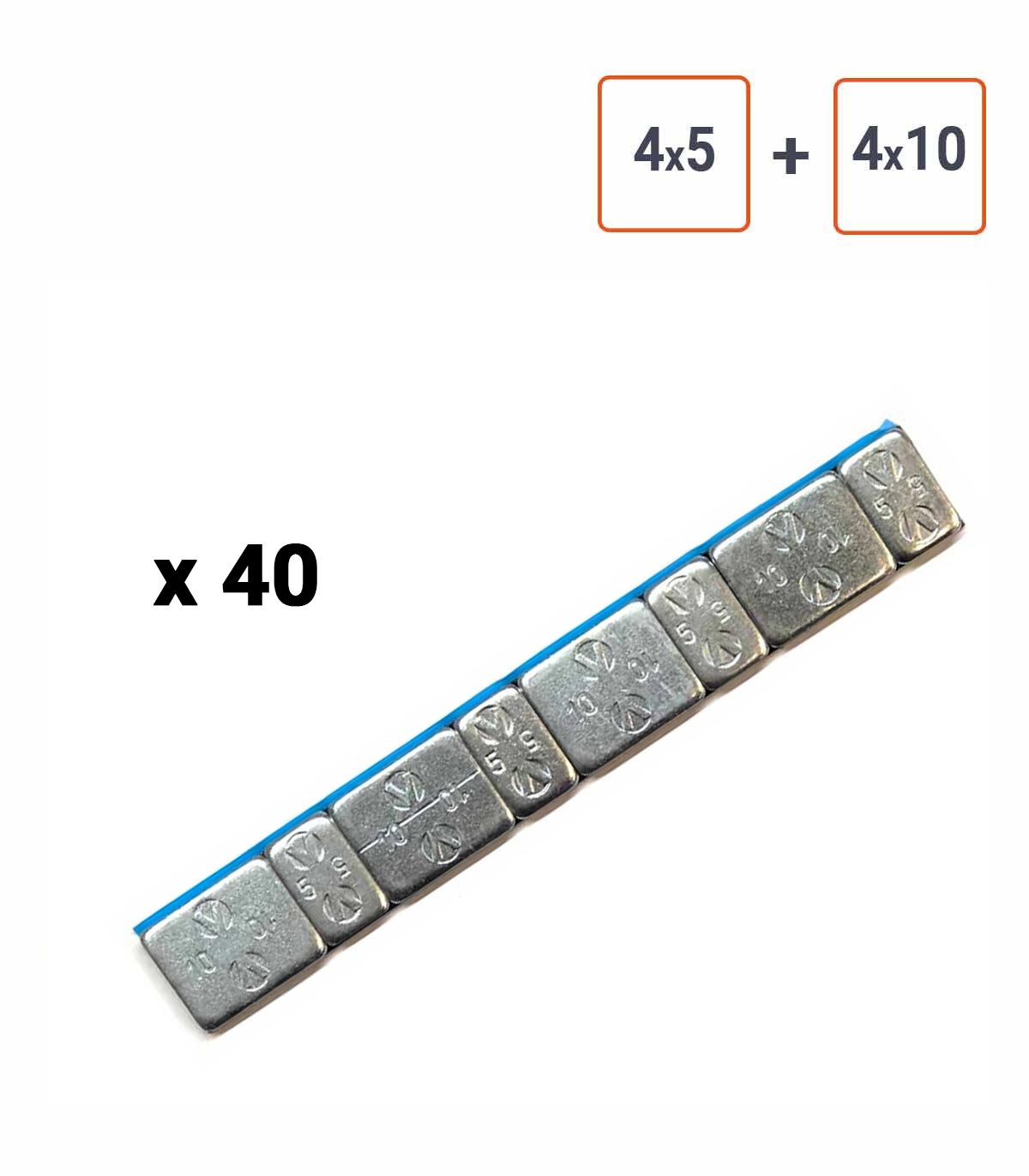 Masses autocollantes brillantes 4x5gr. + 4x10gr. - par 40 barrettes.