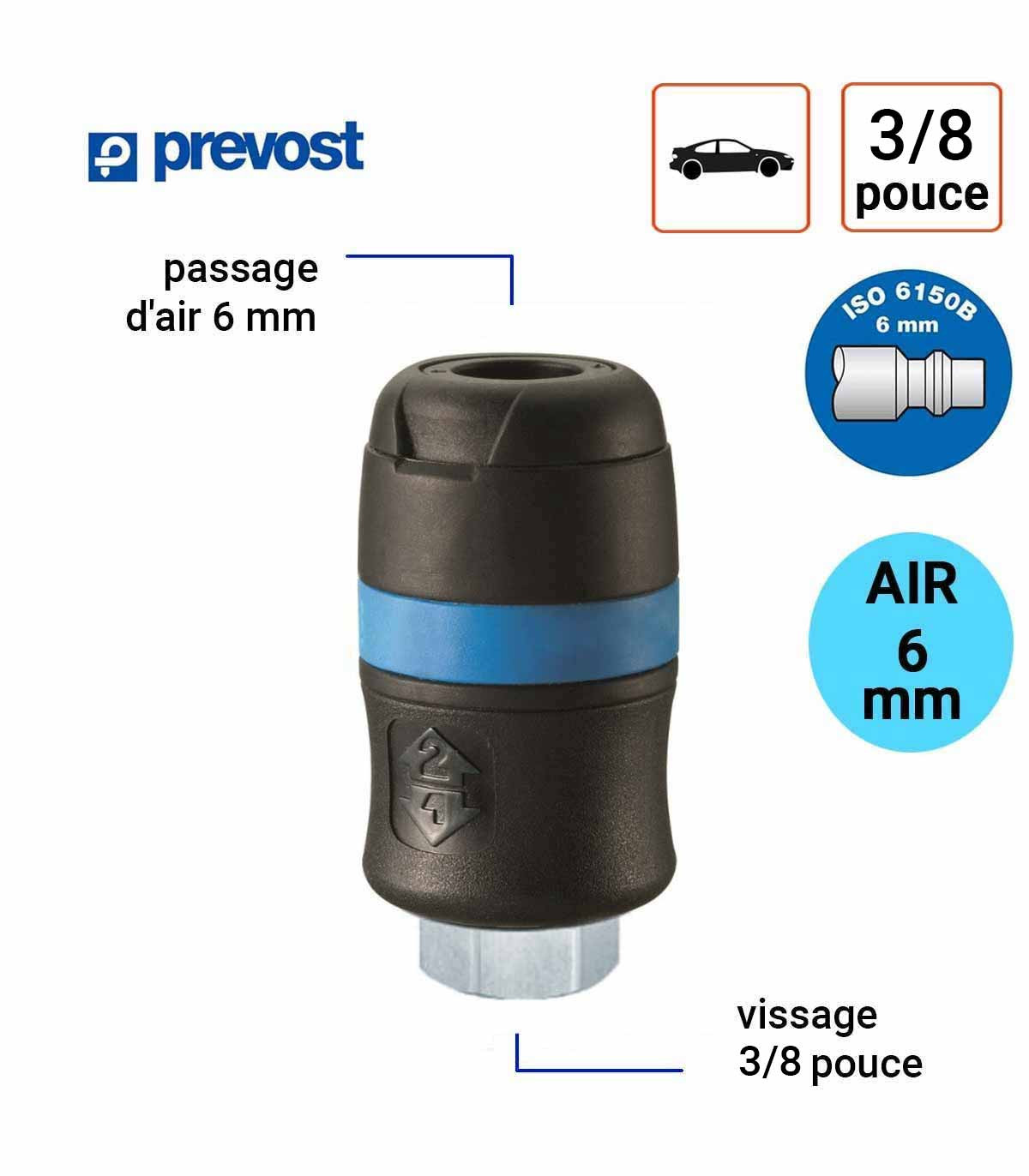 Raccord Rapide Prevost 6mm Femelle 3/8 pouce