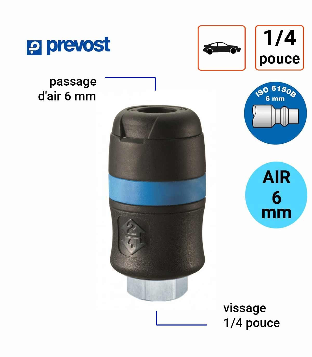Raccord Rapide Prevost 6mm Femelle 1/4 pouce
