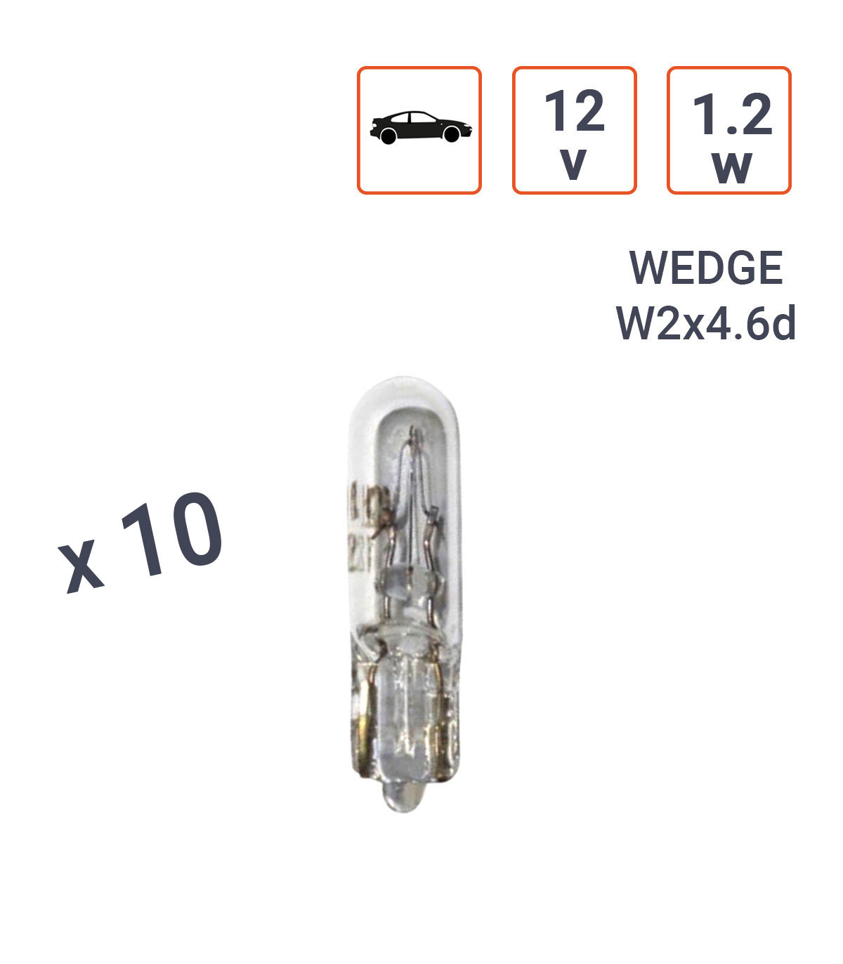 Ampoule Wedge 12V 1.2W type T5 - Boite de 10 ex.