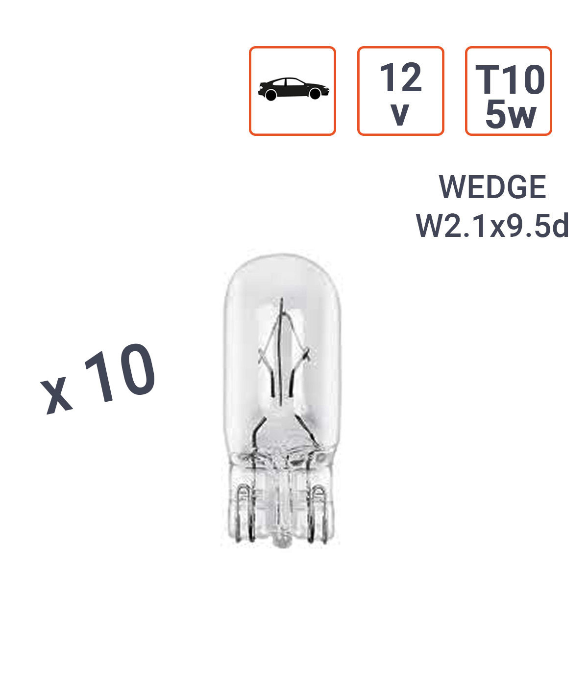 Ampoule Wedge W5W 12V 5W type T10 - Boite de 10 ex.