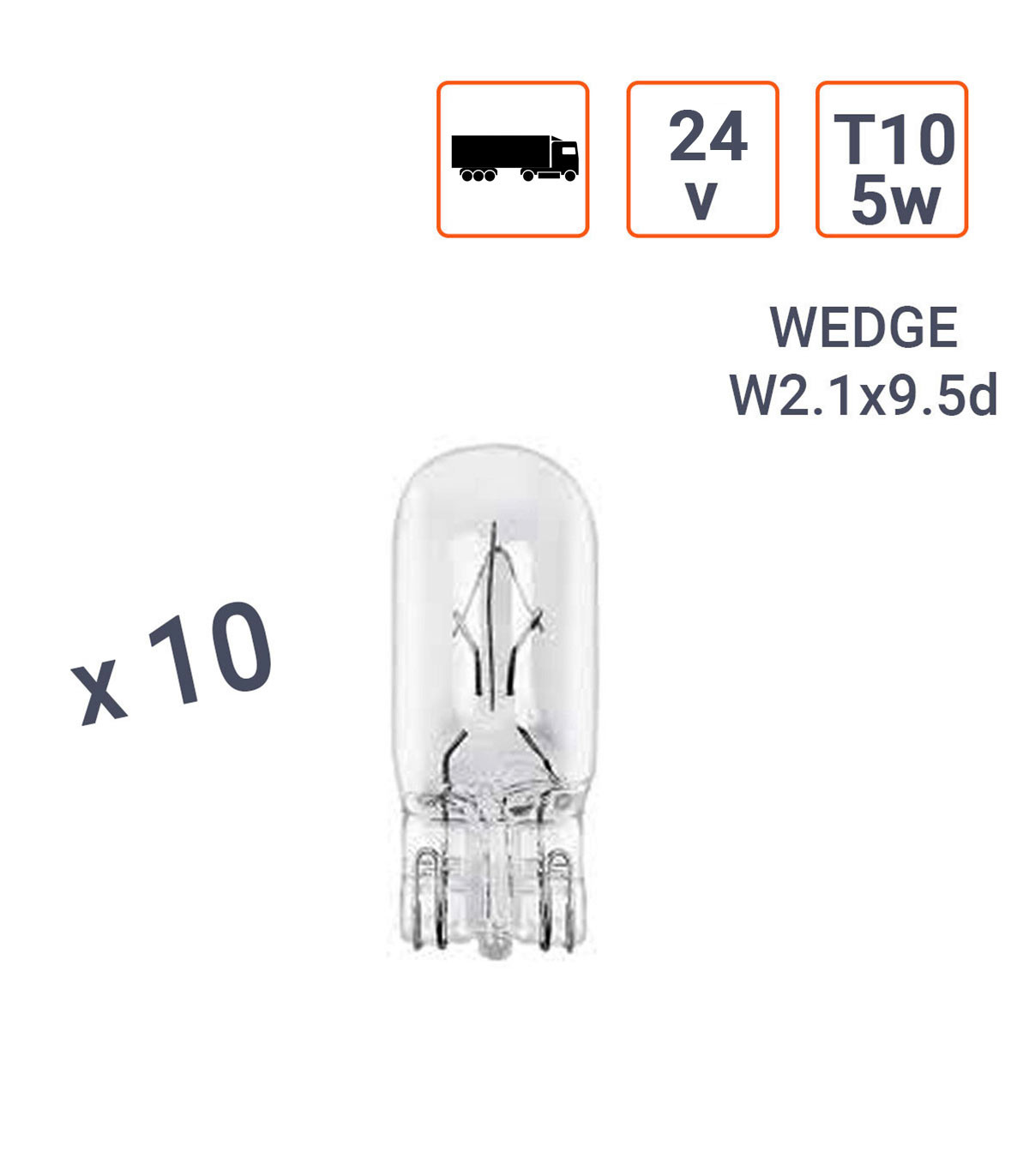 Ampoule Wedge W5W 24V type T10 - Boite de 10 ex.