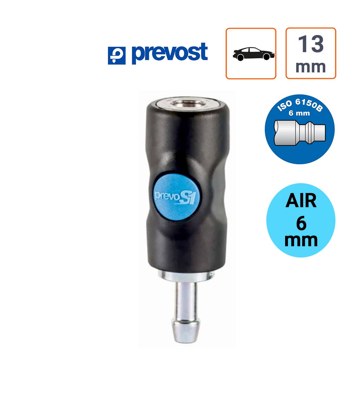 Raccord Rapide Prevost S1 passage air 6mm tuyau de 13 mm intérieur