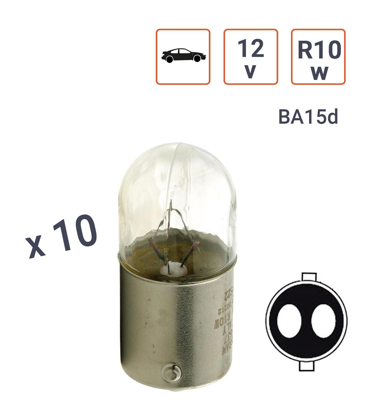 Ampoule R10W 12V tube Culot BA15D - boite de 10 ex.