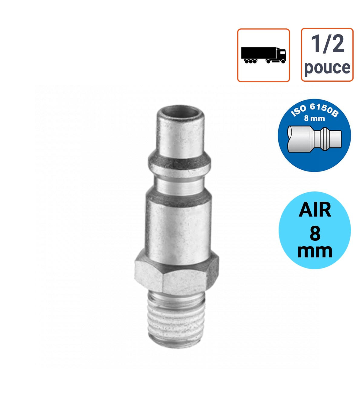 Embout de Gonflage 1/2 Male passage air 8 mm type ISO 6150B
