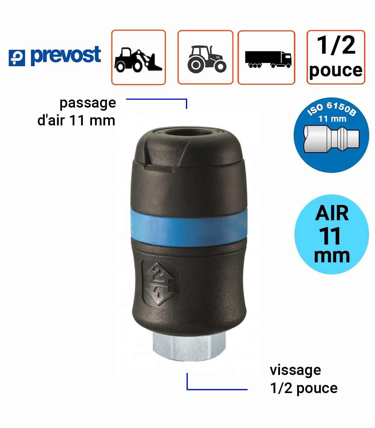 Raccord Rapide 11mm en FEMELLE 1/2 pouce