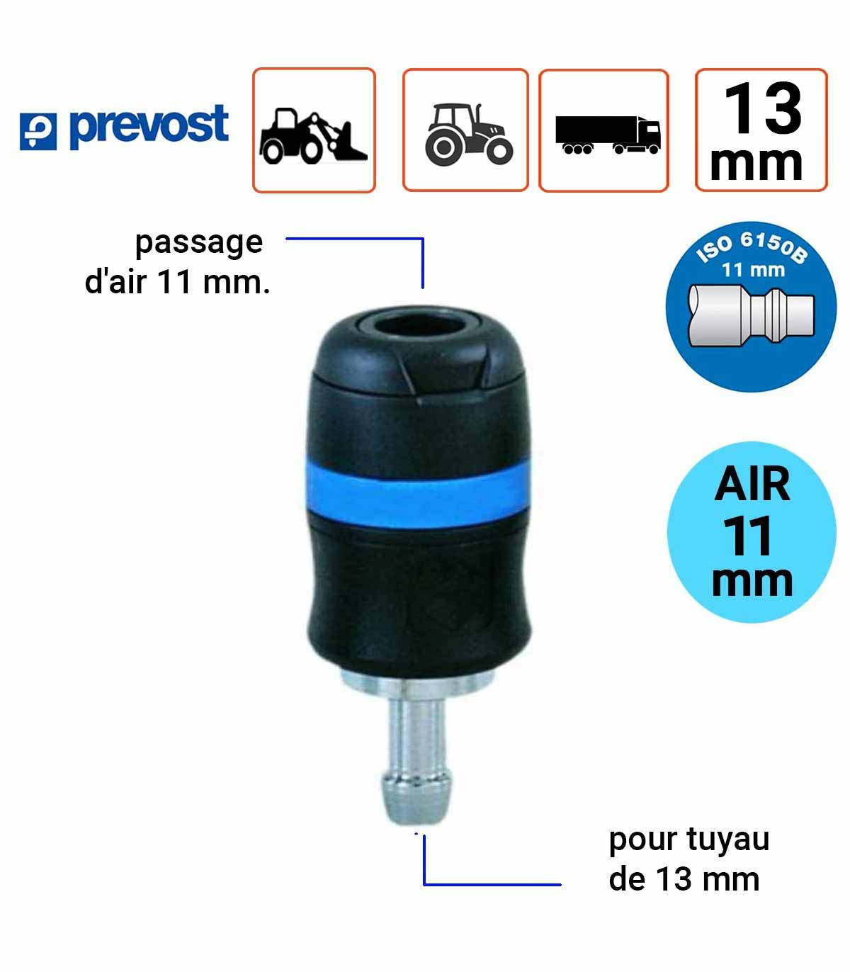 Raccord Rapide  11mm pour tuyau de 13 mm intérieur