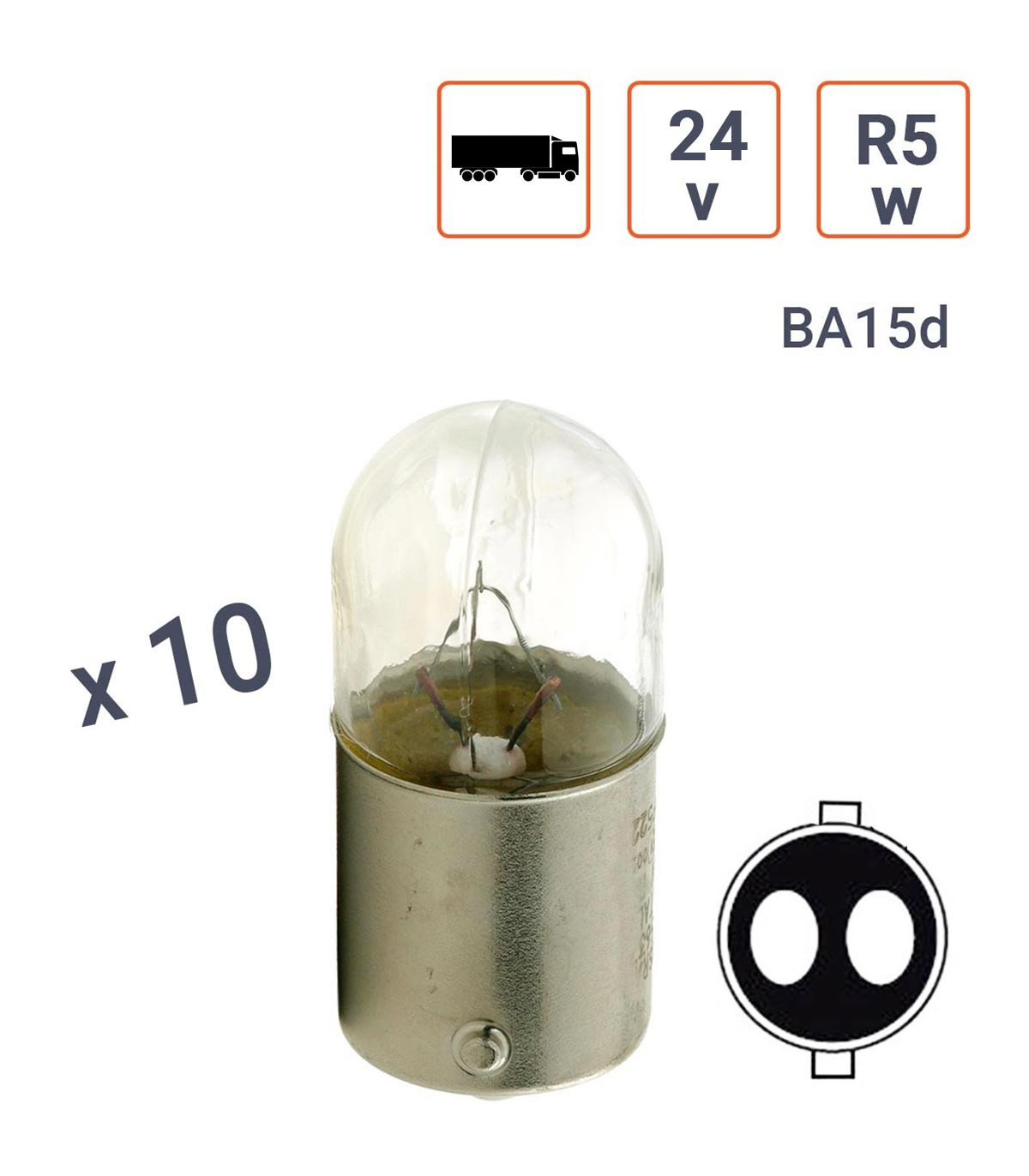 Ampoule R5W 24V Tube Culot BA15D - Boite de 10 ex.