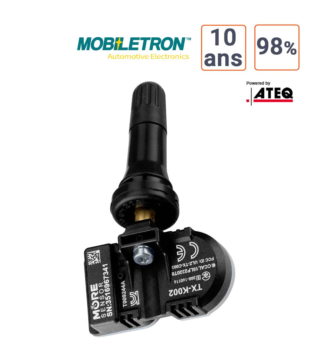 Capteur TPMS MOBILETRON More Sensor 433 Mhz avec valve Caoutchouc