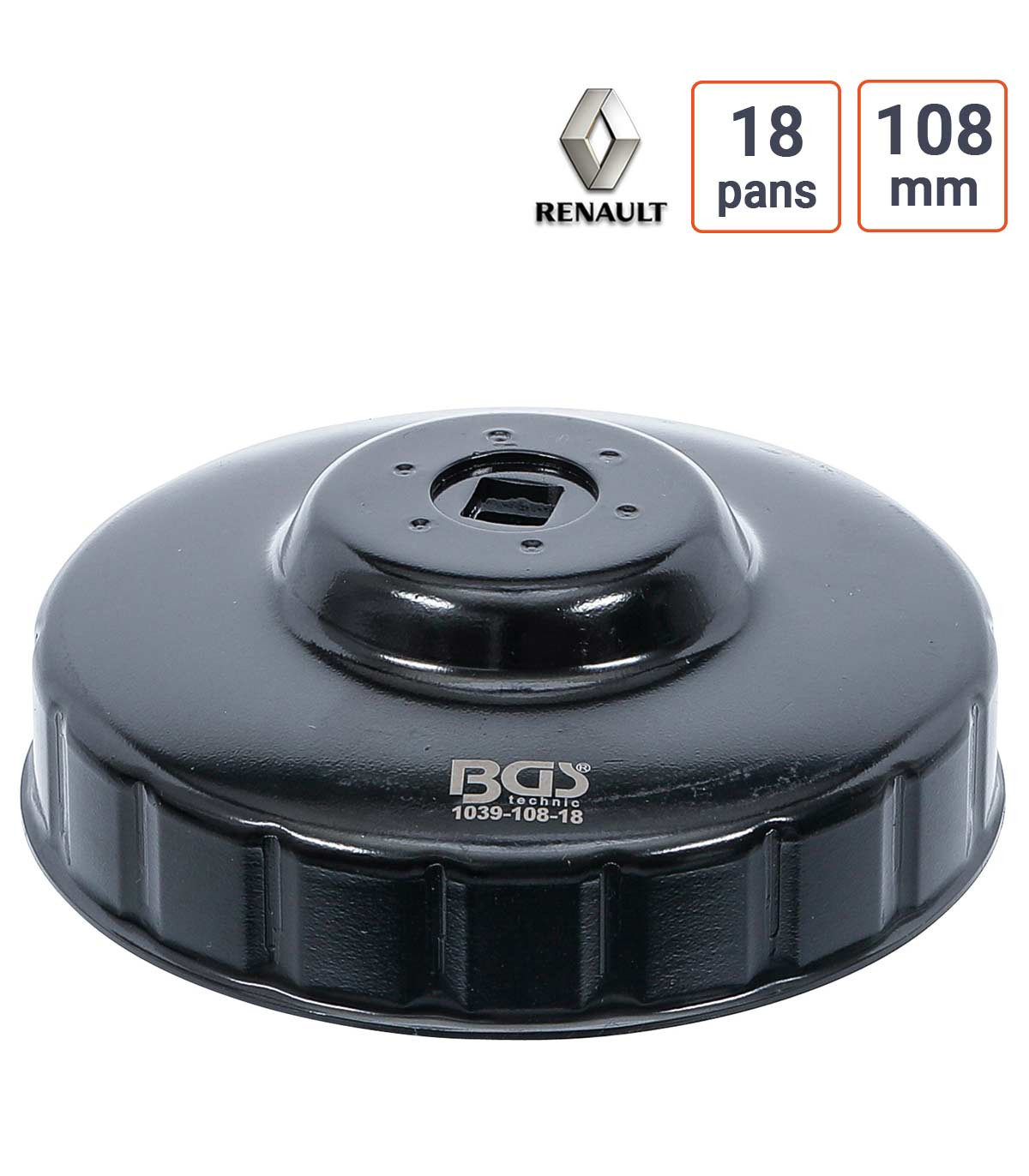 Cloche à filtre à huile 18 pans 108 mm pour Renault