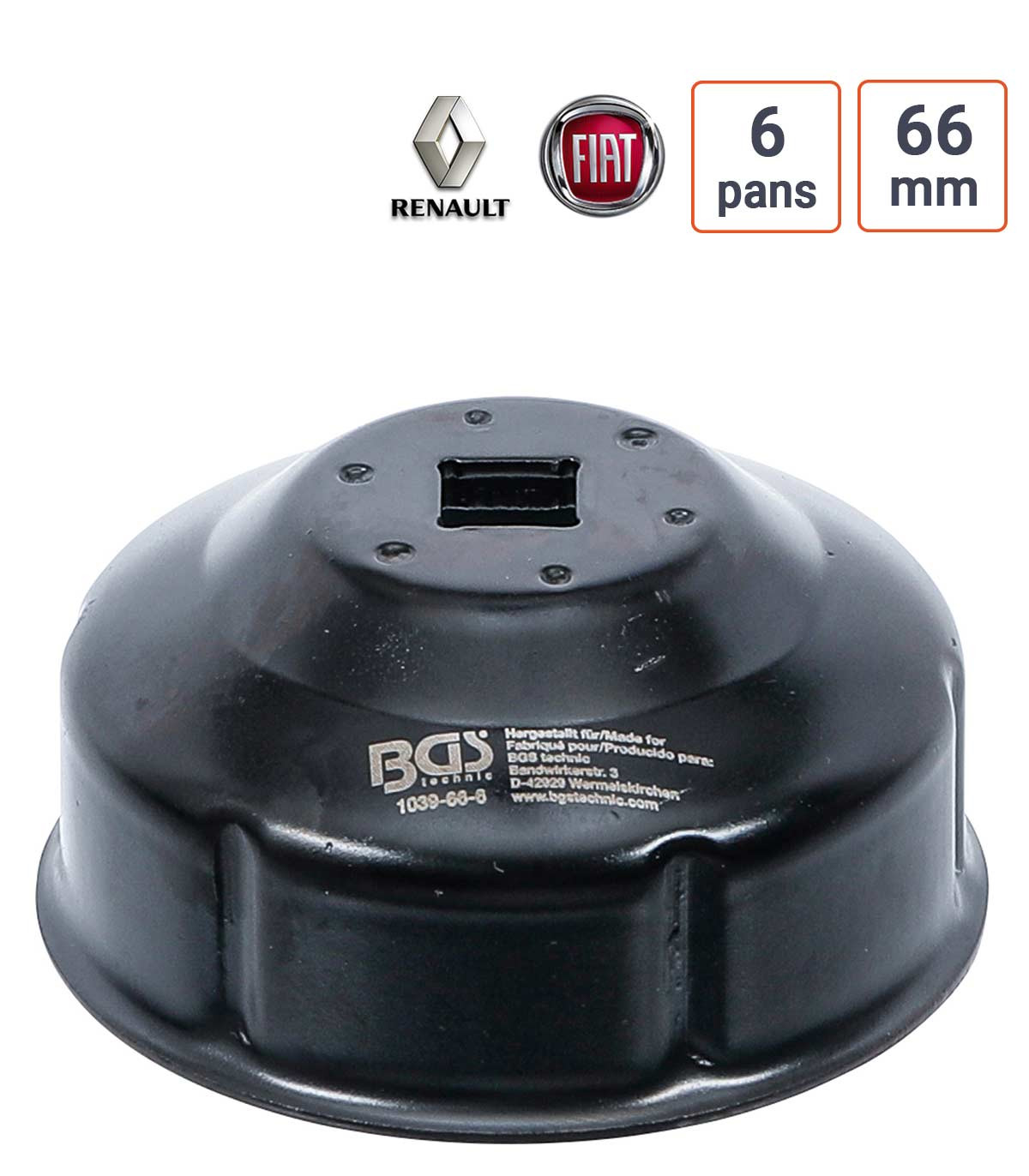 Cloche à filtre à huile 6 pans 66 mm pour Fiat, Renault