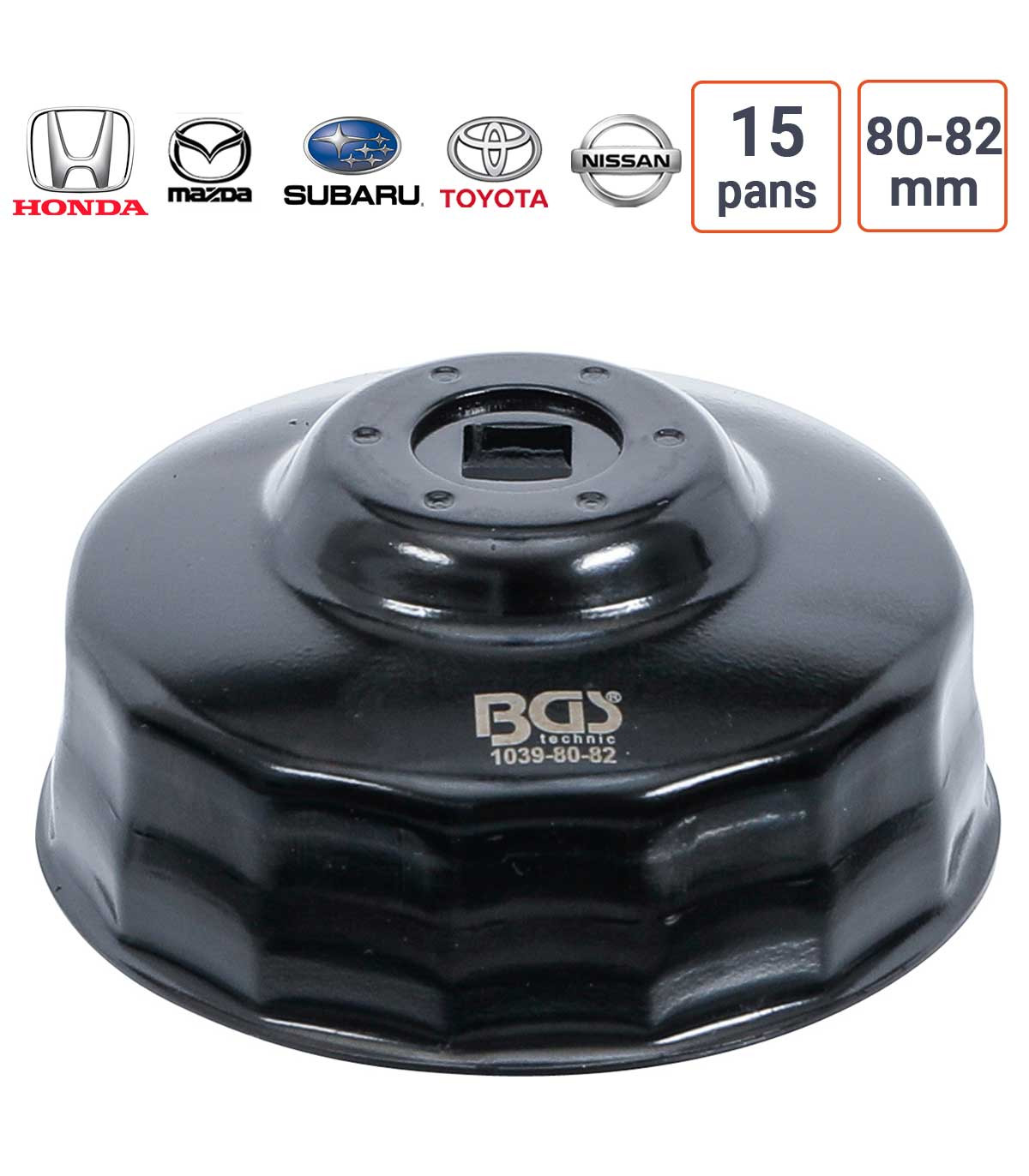 Cloche à filtre à huile 15 pans 80 - 82 mm pour Honda, Mazda, Nissan, Subaru, Toyota