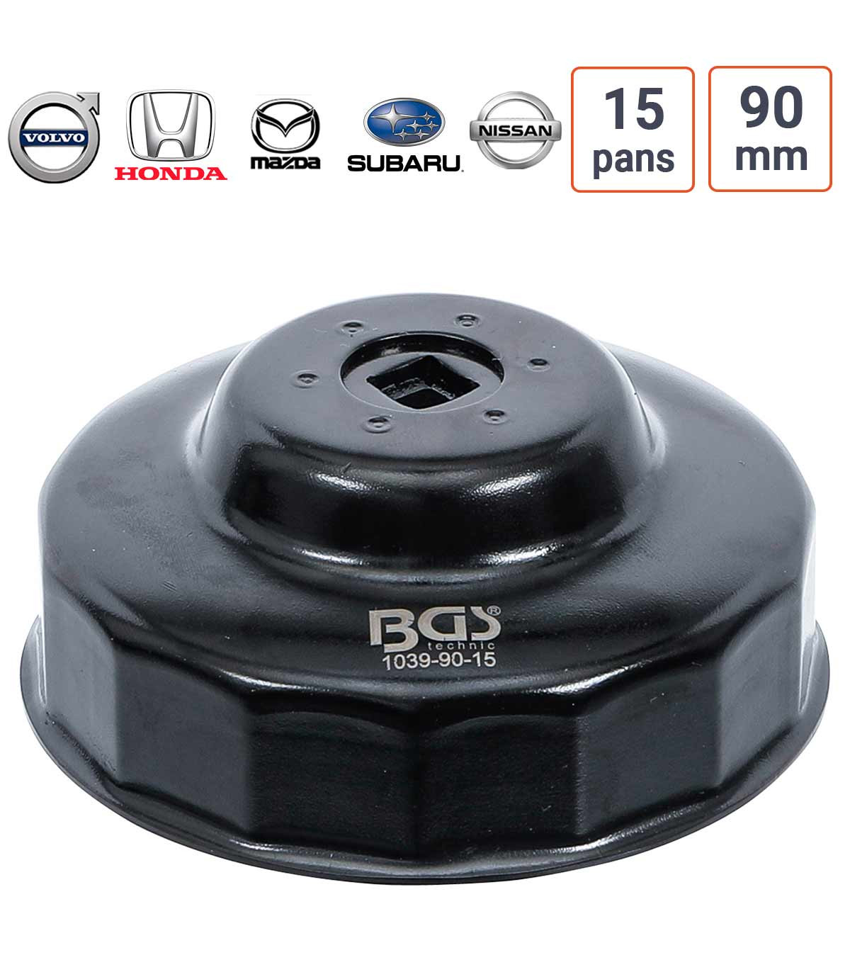 Cloche à filtre à huile 15 pans 90 mm pour Honda, Mazda, Nissan, Subaru, Toyota
