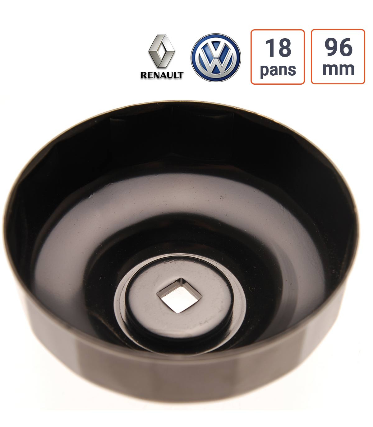 Cloche à filtre à huile 18 pans 96 mm pour Renault, VW