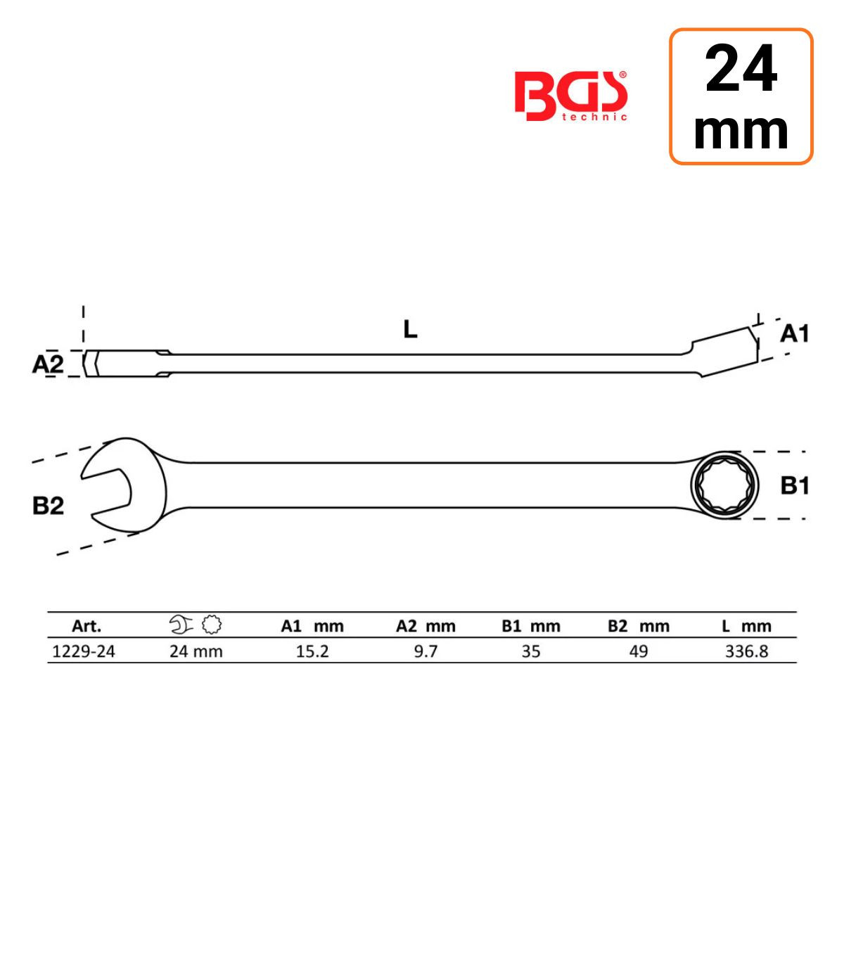 Clé mixte 24 mm extra longue haute qualité