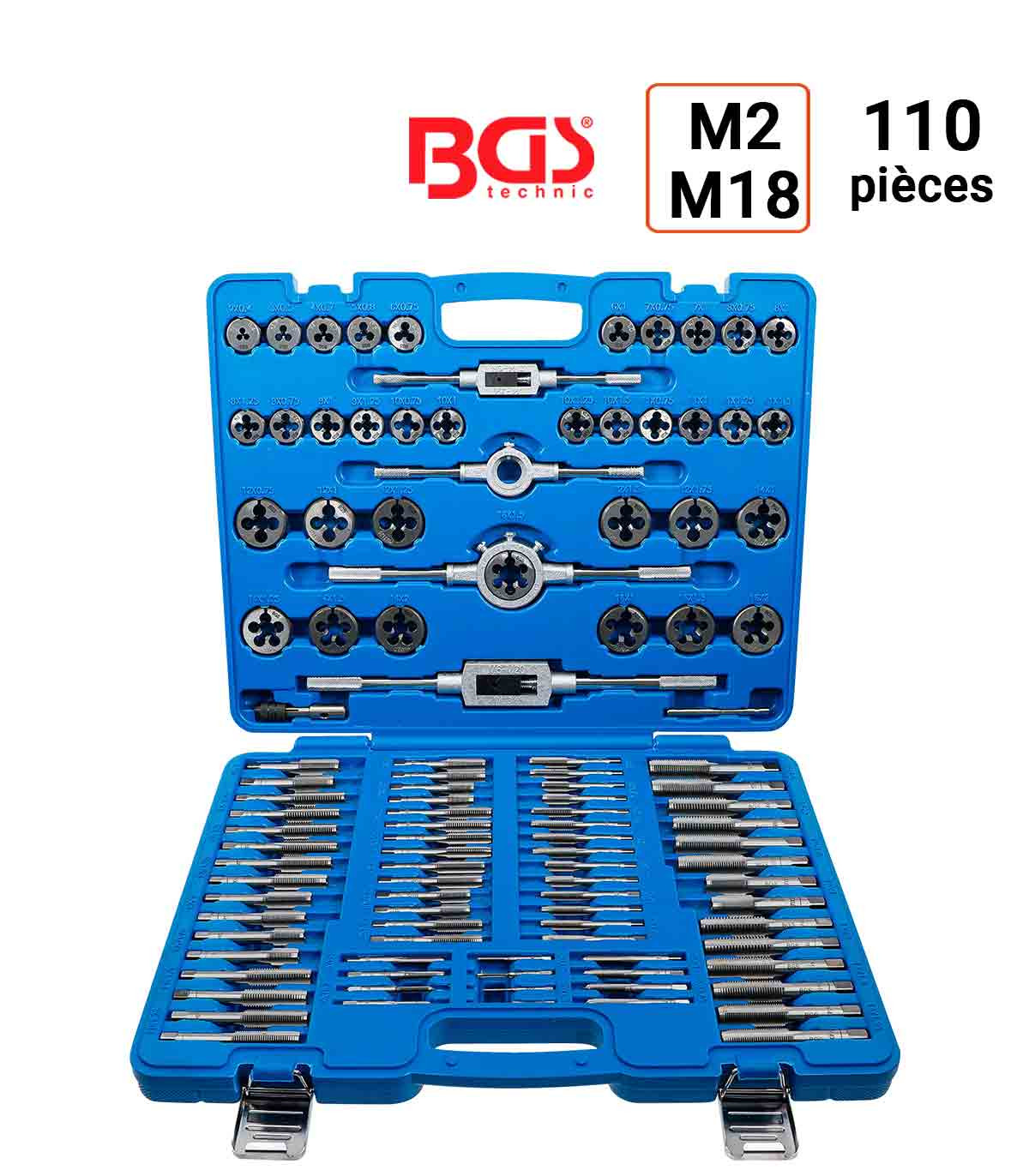 Coffret de tarauds et filières 110 pièces de M2 à M18