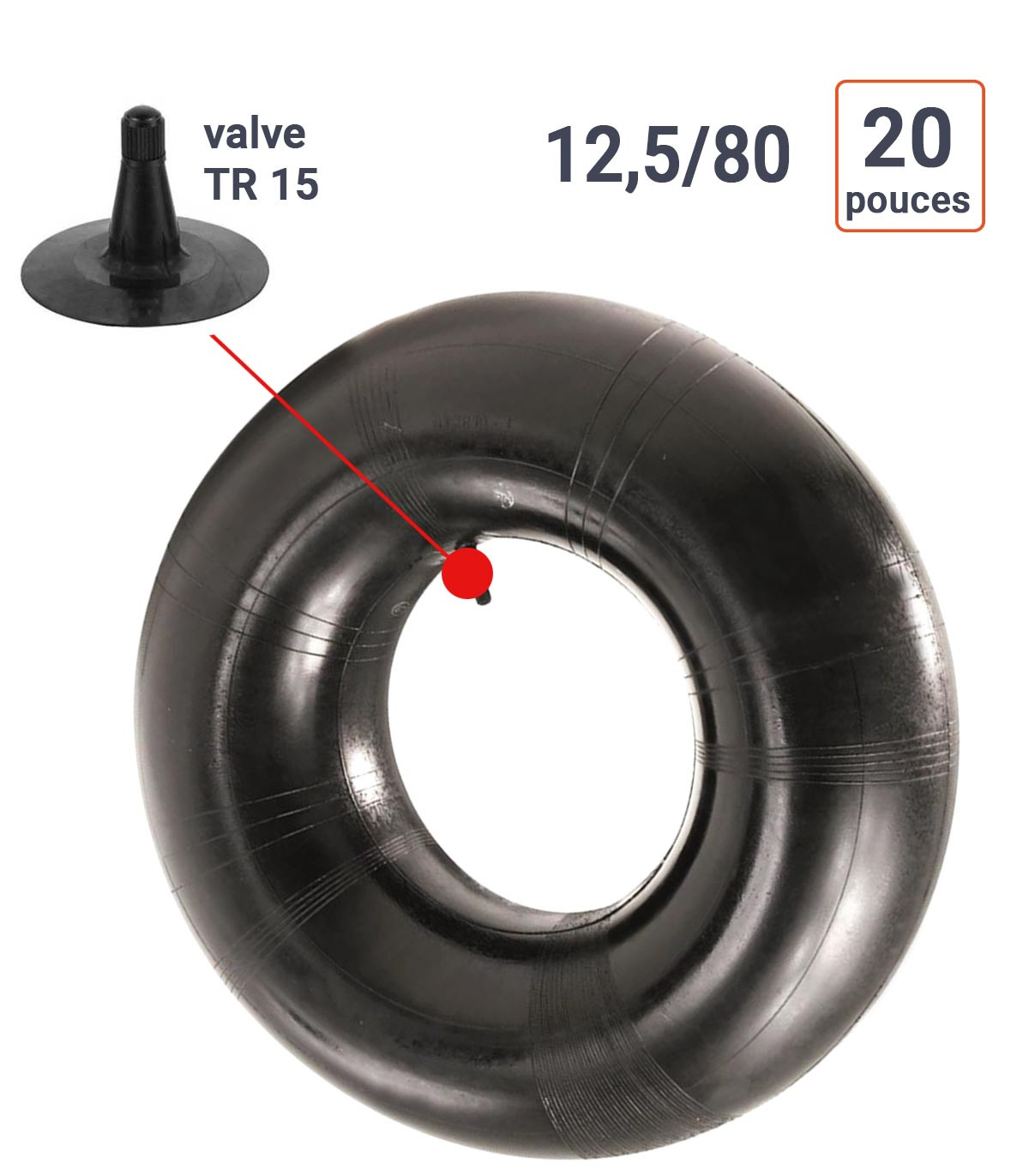 Chambre à Air 12,5/80 ou 355/80 -20 valve TR15
