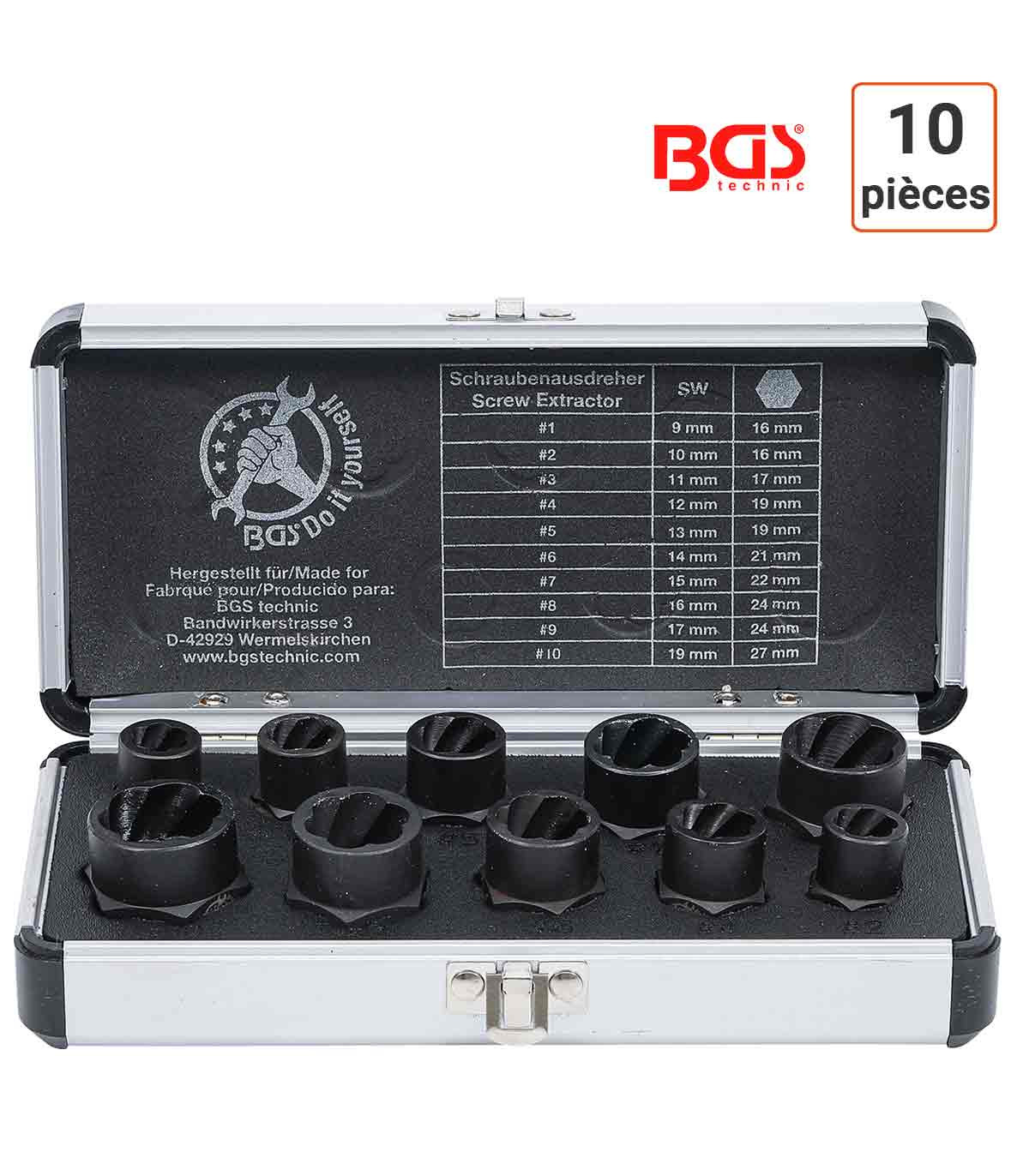 Coffret 10 douilles spiralées antivol 16 à 27 mm avec adaptateur 1/2 pouce