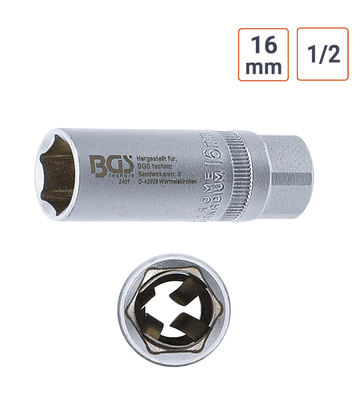 Douille de bougie en 1/2 pouce six pans  16 mm