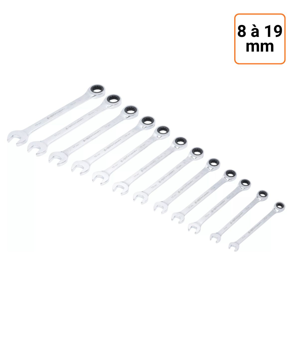 Lot de 12 clés mixtes à cliquet de 8 à 19 mm