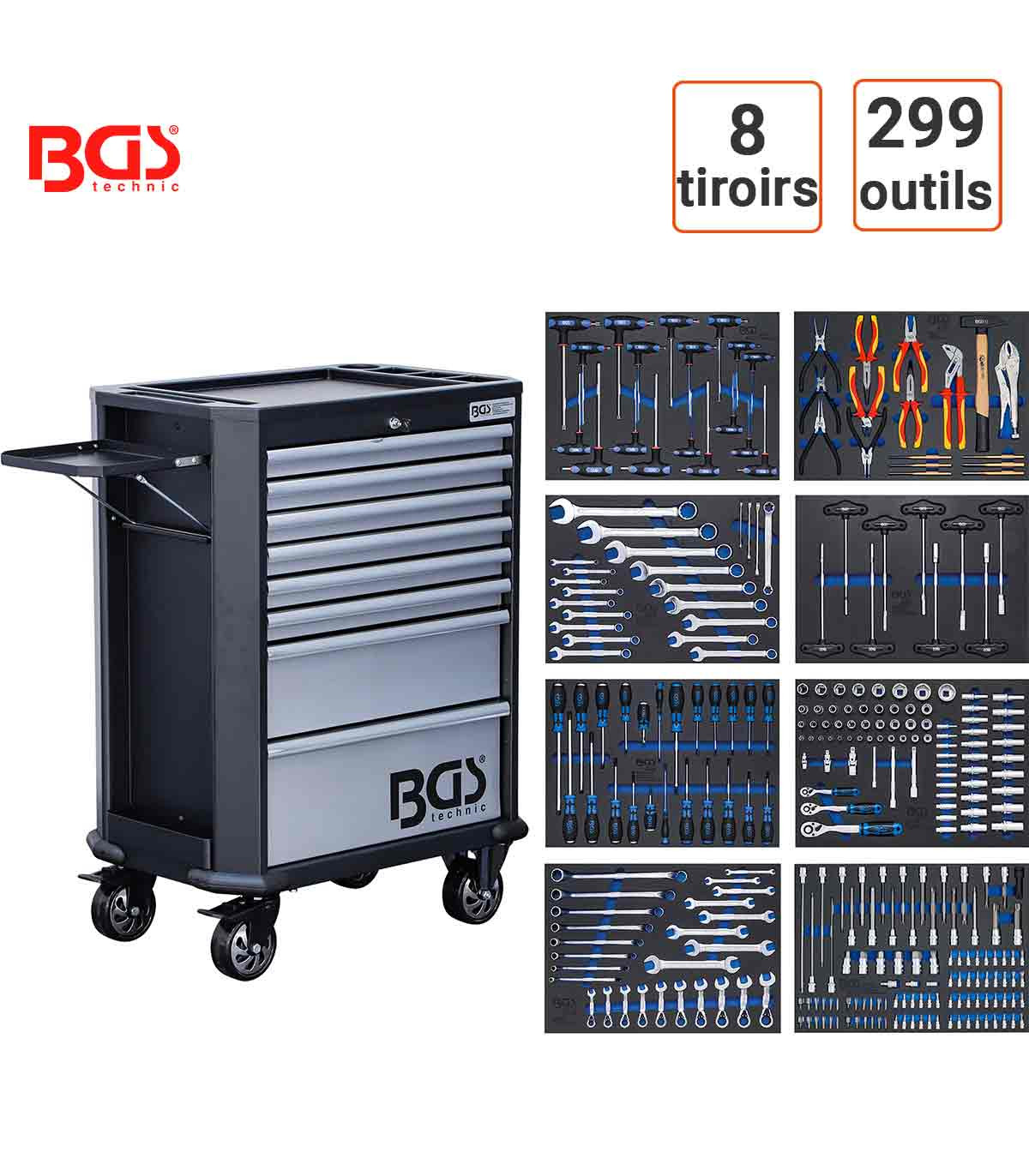 Servante d'atelier 8 tiroirs avec 299 outils