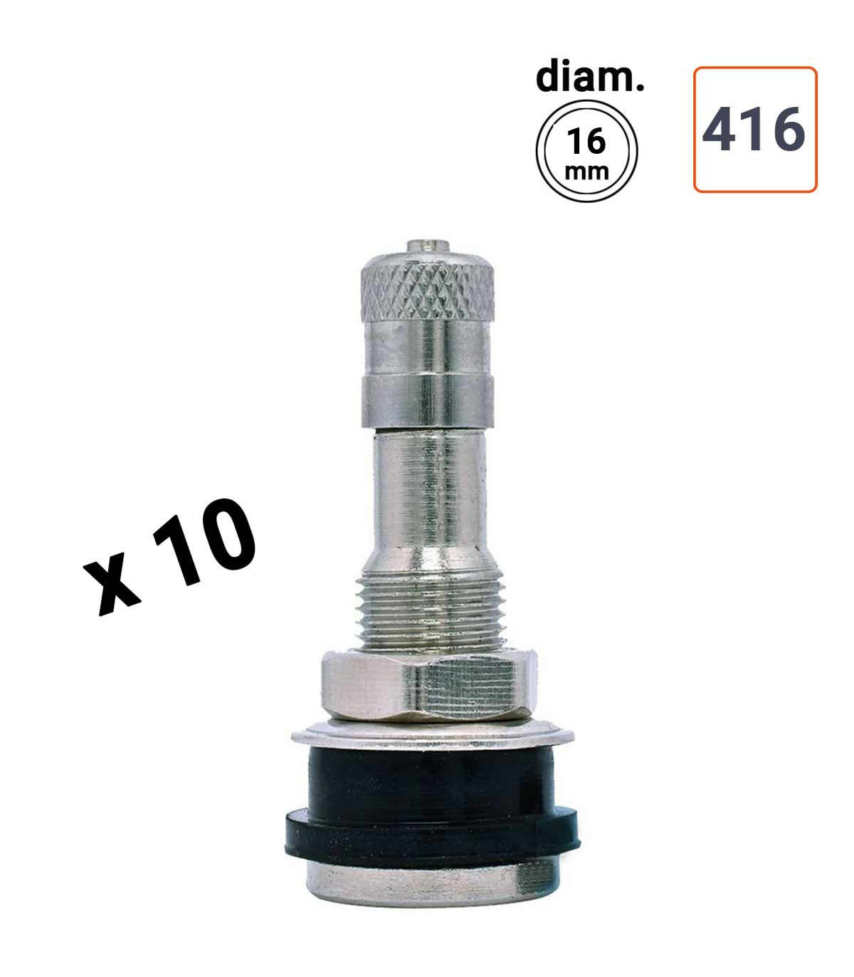 Valve TR 416 laiton nickelé diam. 16 mm - par 10 ex.