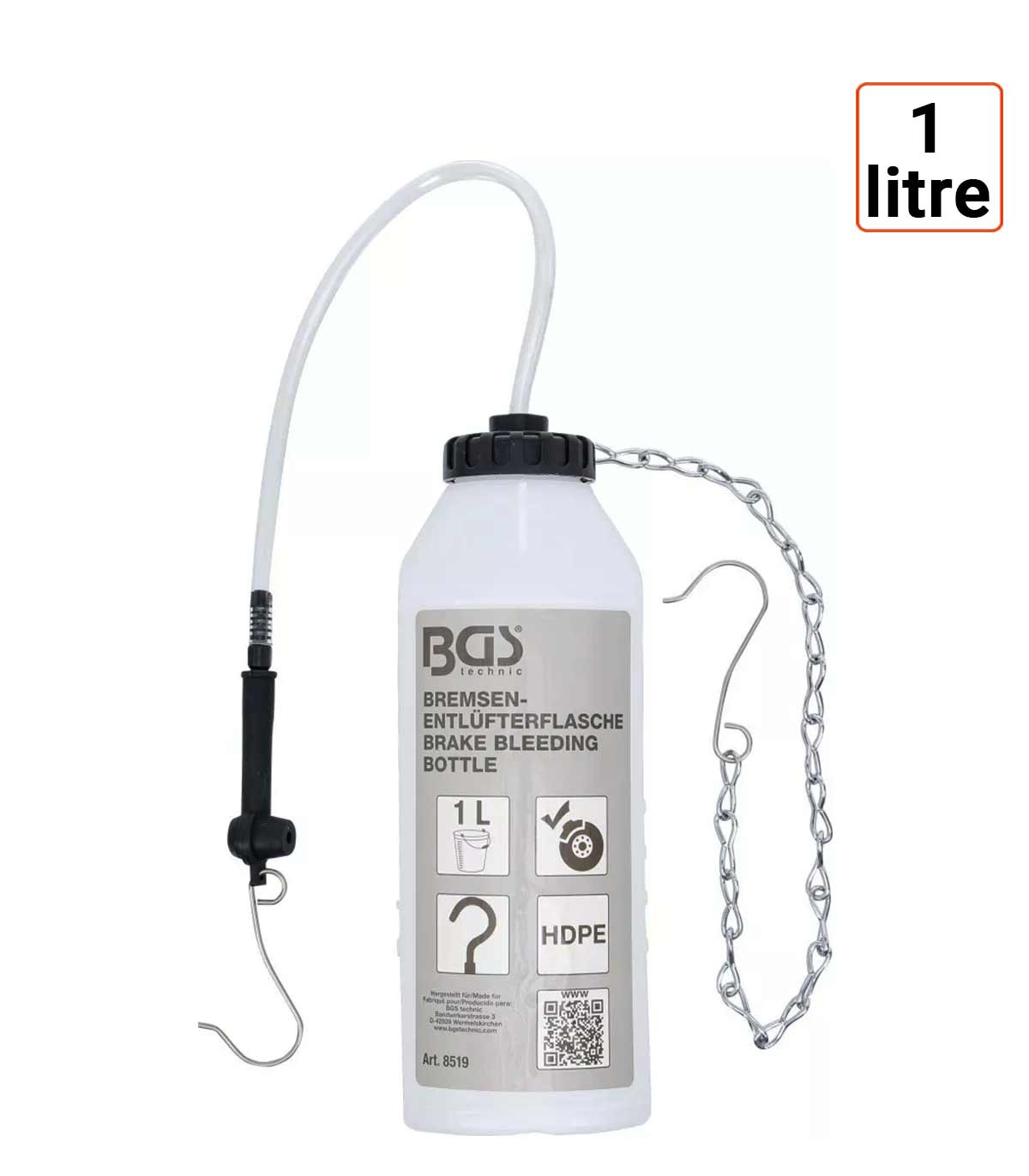 Flacon de purgeur de freins 1 litre pour récupération liquide usagé