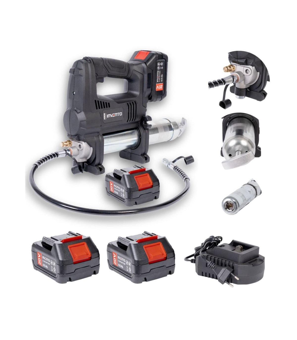 Pompe à Graisse sans fil 20 V + 2 Batteries de 4.0 Ah Invento