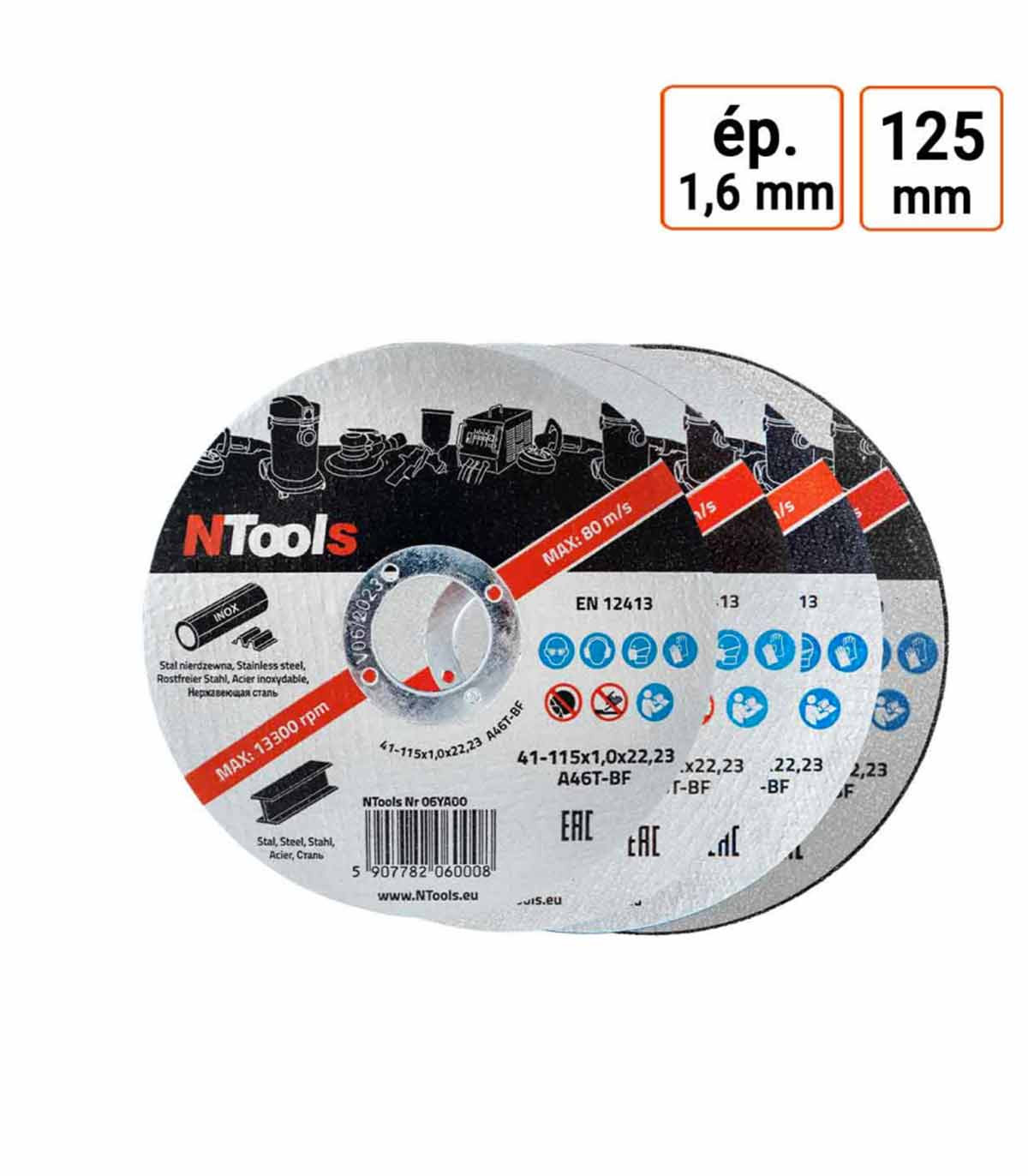 Disque à tronçonner l'acier diamètre 125mm épaisseur 1.6mm par 25 ex.