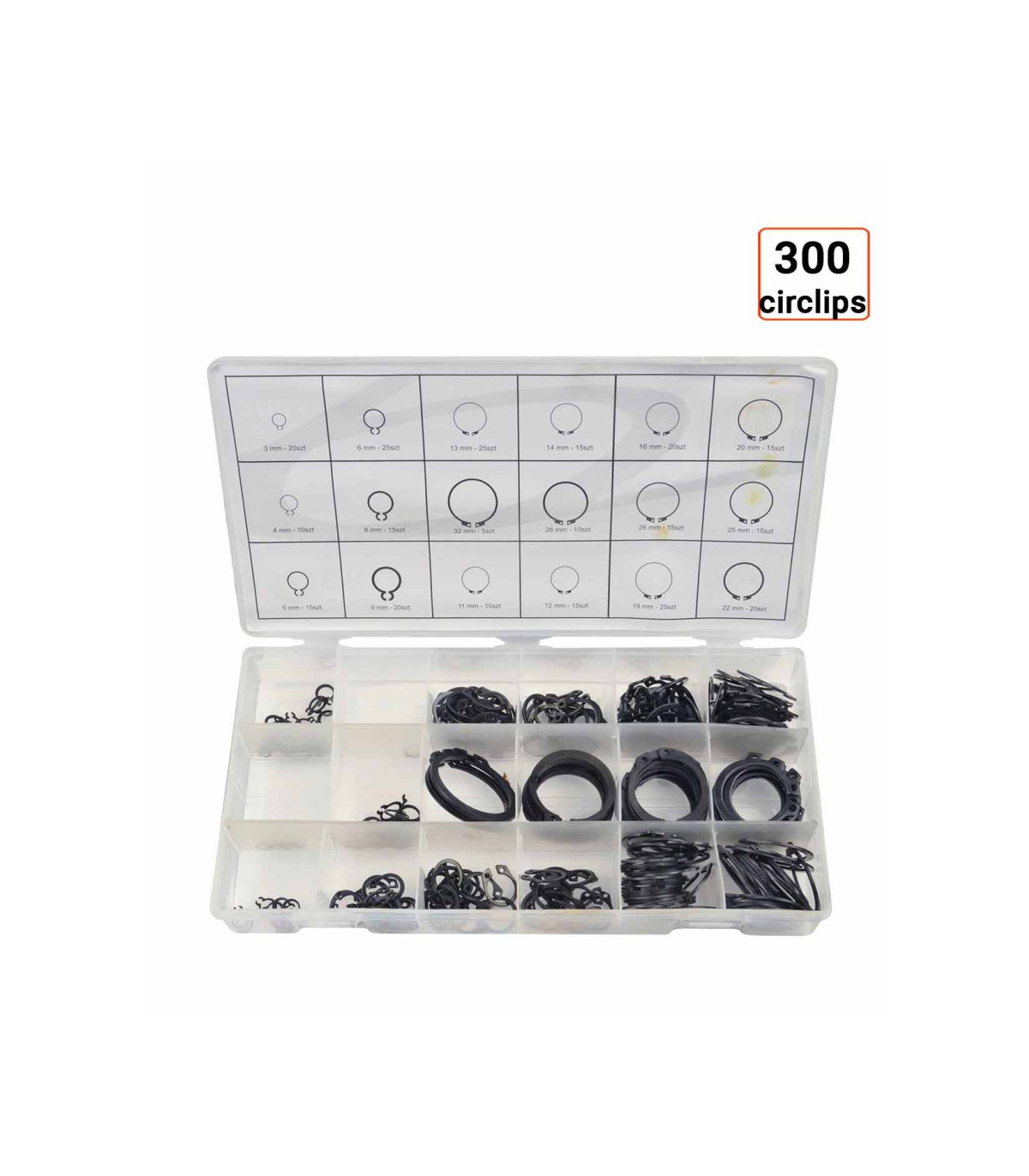Coffret de 300 circlips EXTERIEURS