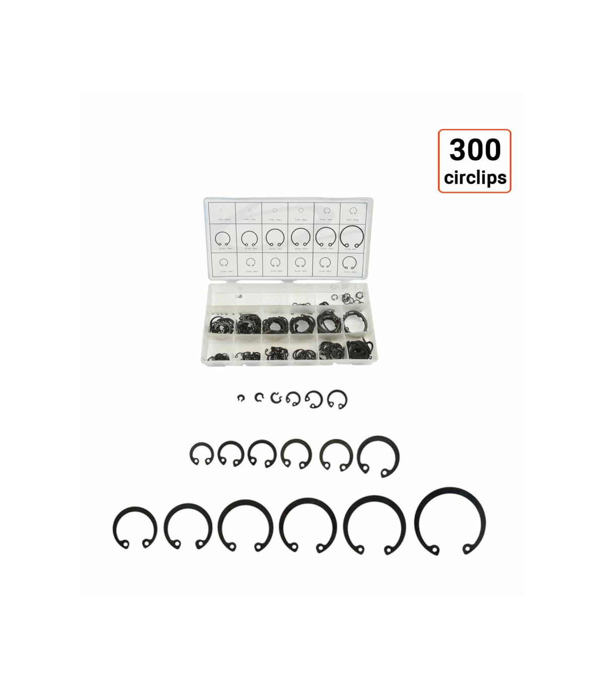 Coffret de 300 circlips INTERIEURS