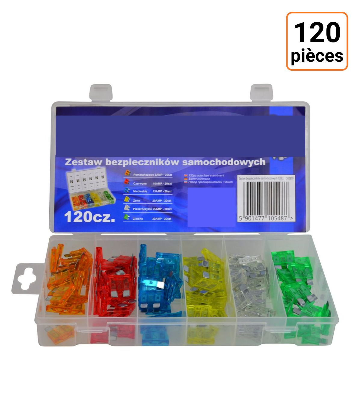 Coffret assortiment de 120 fusibles STANDARD 5A à 30A