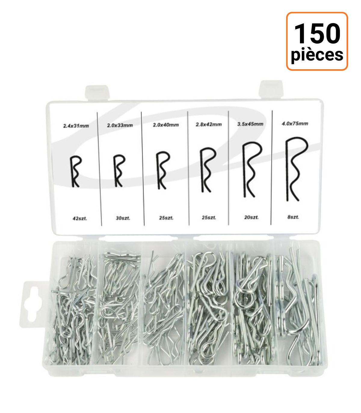 Assortiment de 150 goupilles clips de retenue en acier